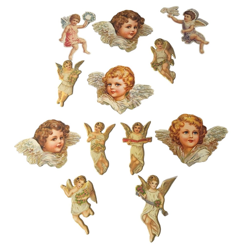 Vintage Merrimack & Shackman Cardboard ANGEL Decorations/ Ornaments Lot of 12